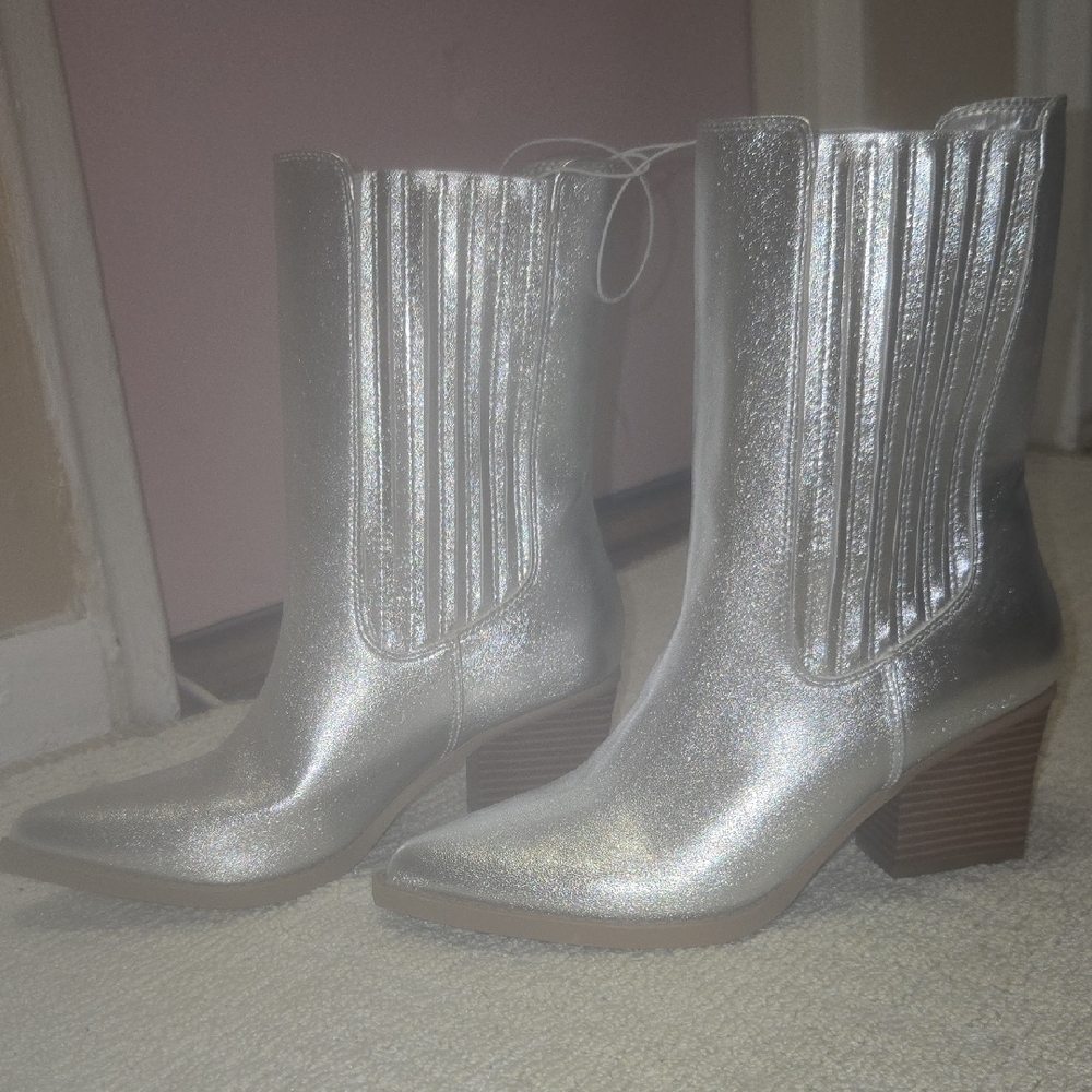 Forever 21 Silver Heeled Boots with Modern Elegance